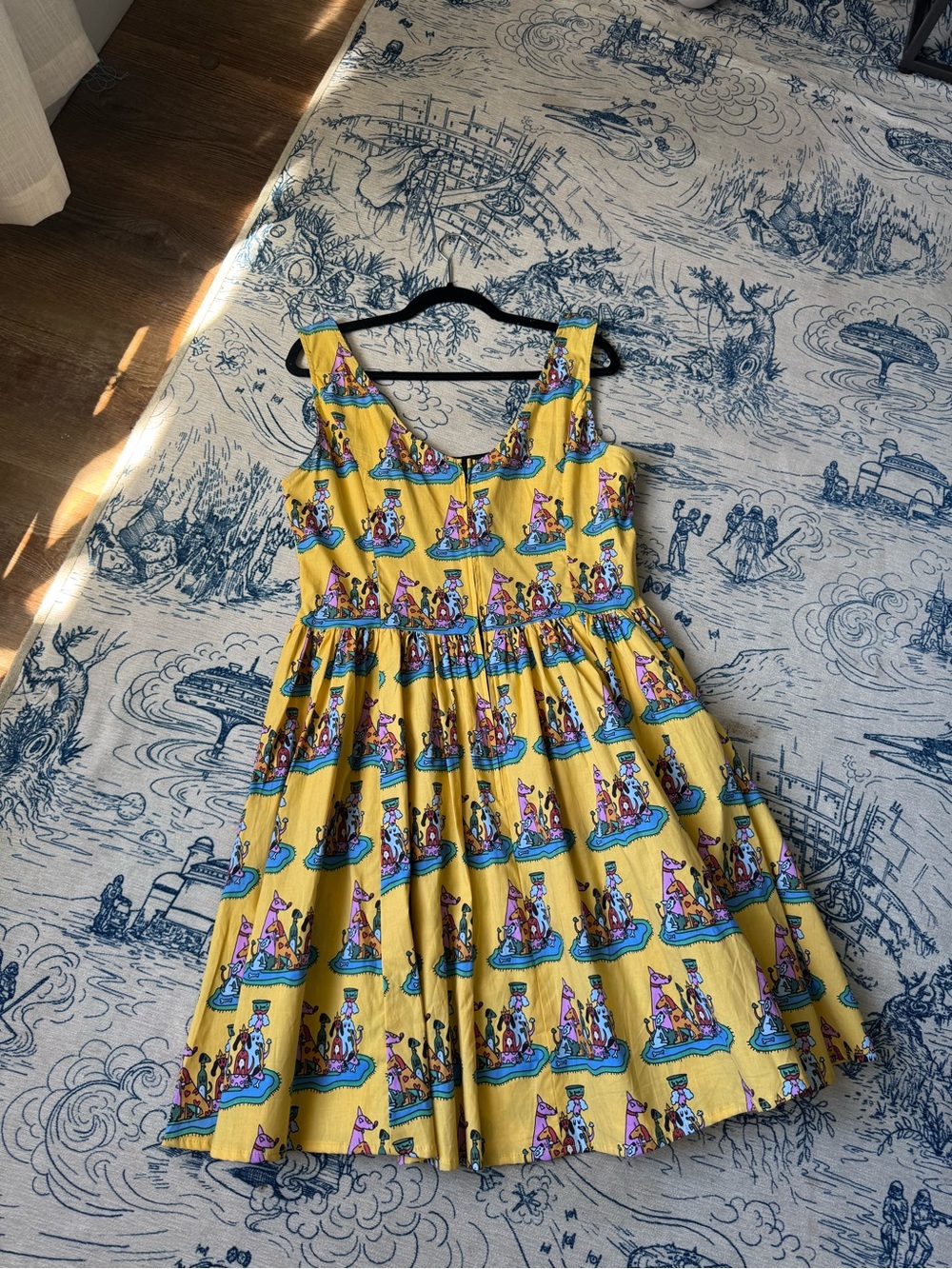 Nooworks Yellow Sleeveless Fit-and-Flare Dress with Multicolor Boat Print